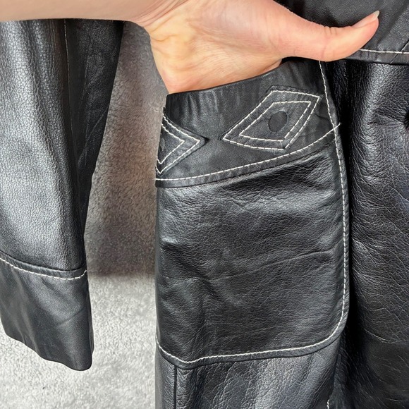 VTG 70s Suburban Internat'l Leather Coat Black Small Western Cowgirl Country - Picture 8 of 16